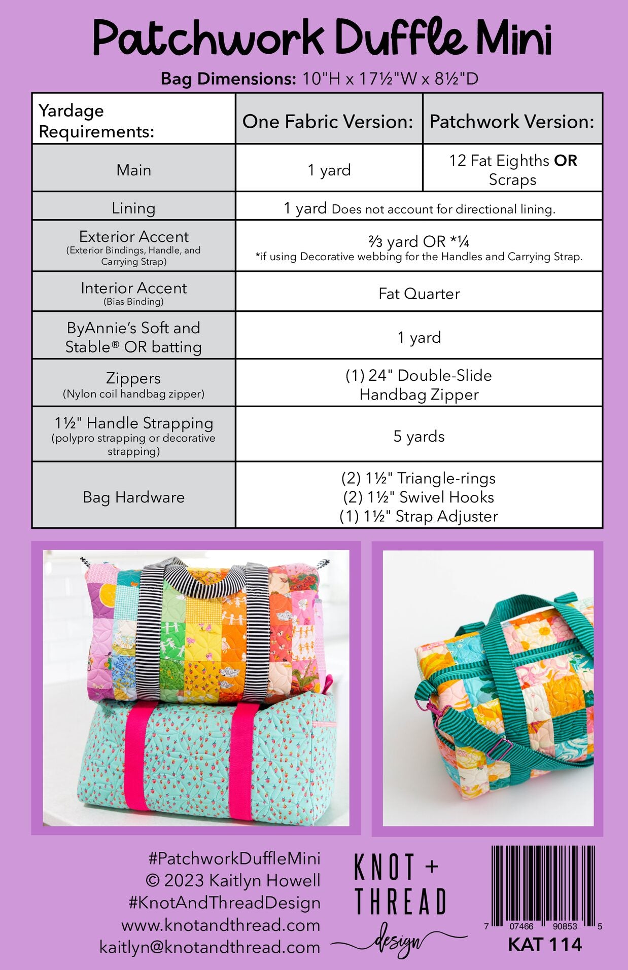 Patchwork Duffle Mini 2nd Edition (PDF Pattern) – Knot and Thread Design