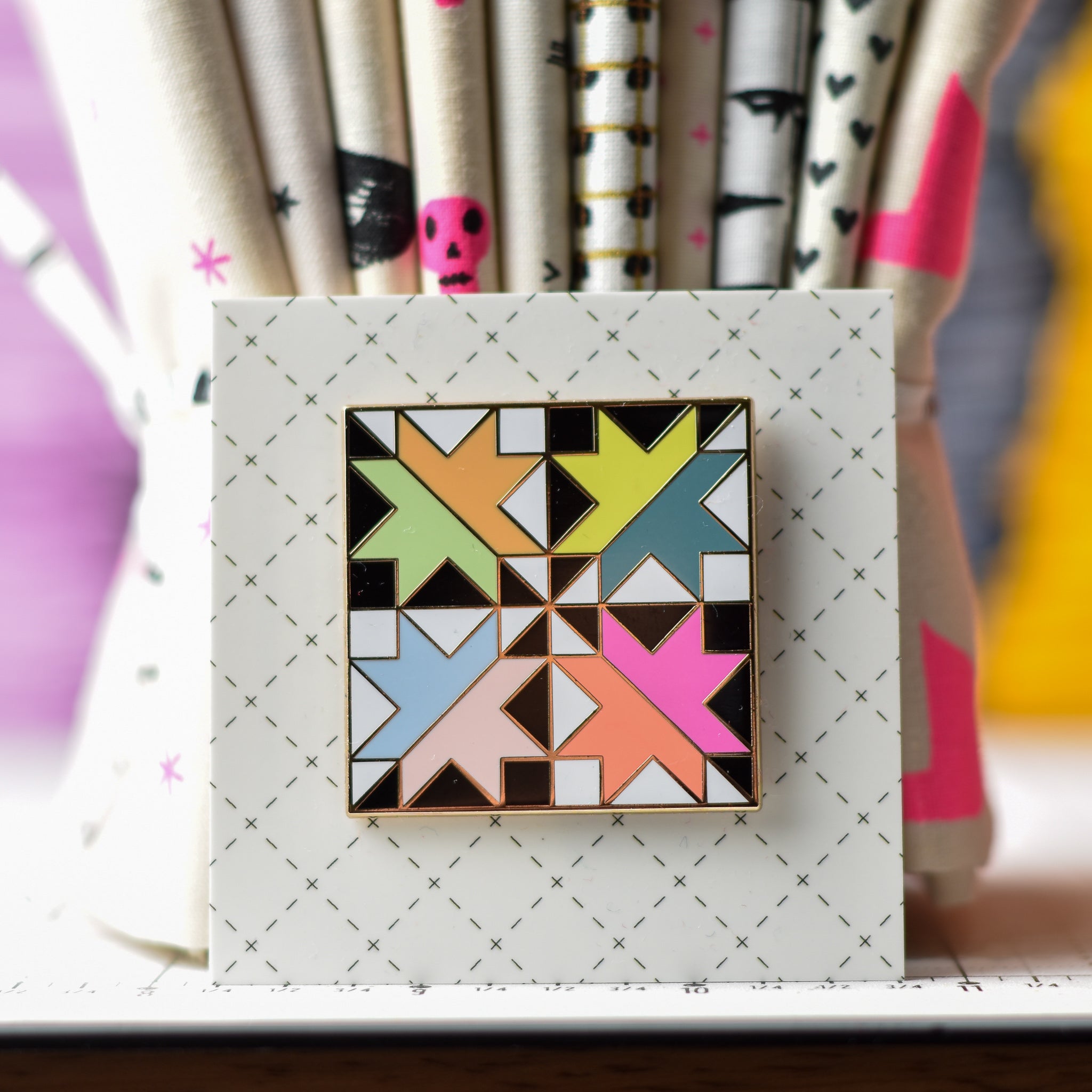 Pinwheel Star Enamel Pin – Knot and Thread Design